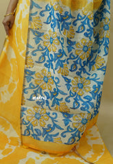 Mango Yellow - Soft linen cotton saree with  Shibori Pritns